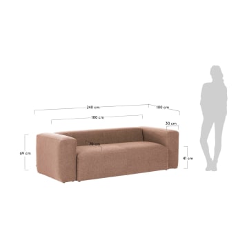 3θ καναπές Blok 240 εκ, ροζ - μεγέθη