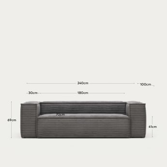 Blok 3-Sitzer-Sofa breiter Cord grau 240 cm - Größen