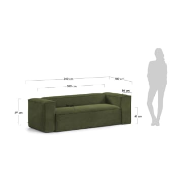 Blok 3 seater sofa in green wide-seam corduroy, 240 cm - sizes