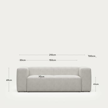 Blok 2 seater sofa in white fleece, 210 cm FR - sizes