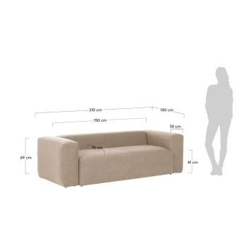2θ καναπές Blok 210 εκ, μπεζ - μεγέθη