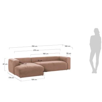 Blok 4-θέσιος καναπές με ανάκλινδρο αριστερά, ροζ 330 εκ - μεγέθη