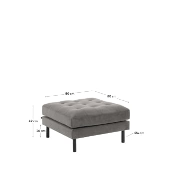Debra footrest in grey velvet, 80 x 80 cm - sizes