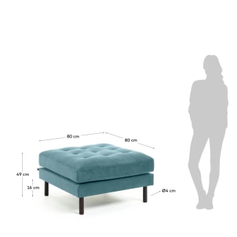 Debra footrest in turquoise velvet, 80 x 80 cm - sizes