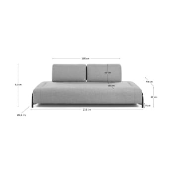 3θ πολυλειτουργικός καναπές Compo 232 εκ, ανοιχτό γκρι - μεγέθη