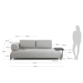 Canapé 3 places beige Compo avec grand plateau 252 cm - dimensions