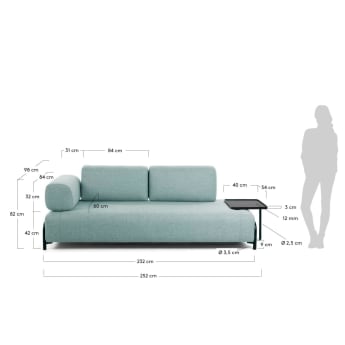 Turquoise 3 seaters Compo sofa with big tray 252 cm - sizes