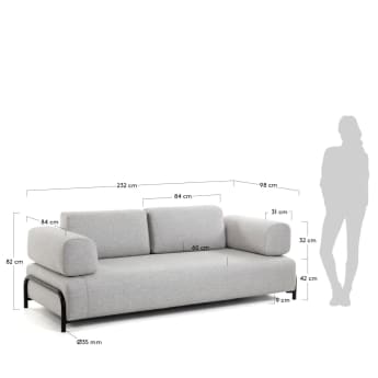 Canapé Compo 3 places gris clair 232 cm - dimensions