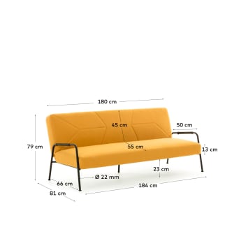 Neiela three-seater sofa bed in mustard yellow 180 cm | Kave Home
