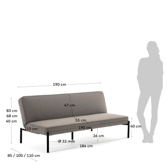 Nelki three-seater sofa bed in grey 190 cm - sizes
