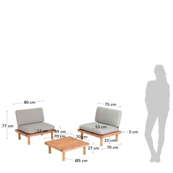 Viridis 2 armchairs and 1 table set FSC 100% - sizes