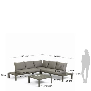 Duke outdoor set comprising a 5-seater corner sofa and brown aluminium table - sizes