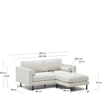 Debra 2-seater sofa with pearl chenille footrest and wenge-finished legs, 182 cm - sizes