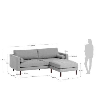 Sofá Debra 3 plazas con reposapiés gris claro 222 cm - tamaños