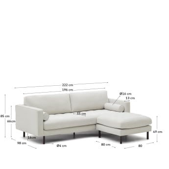 Debra 3-seater sofa with pearl chenille footrest and wenge finished legs, 222 cm - sizes