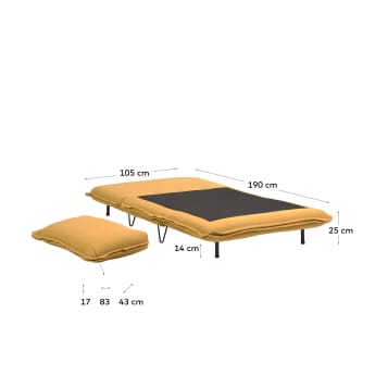 Miski 2 seater sofa bed in mustard yellow 105 cm - sizes