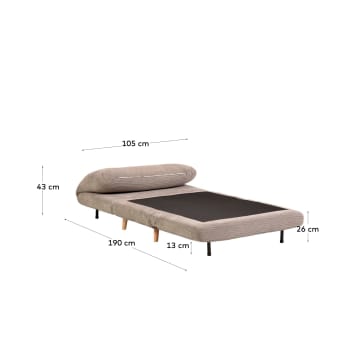 Keren 2 seater sofa bed in grey corduroy, 106 cm - sizes