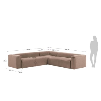 Blok 6-seater corner sofa in pink 320 x 320 cm - sizes