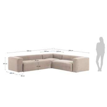 Blok 5 seater corner sofa in beige, 320 x 290 cm - sizes