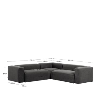 Canapé d’angle Blok 4 places gris 290 x 290 cm - dimensions