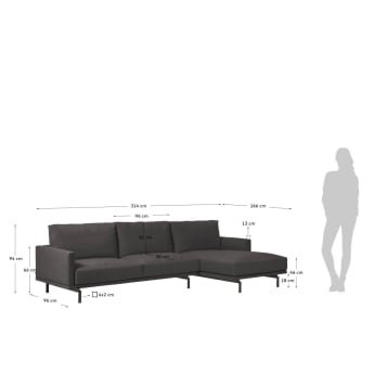 Galene 4-Sitzer Sofa mit Chaiselongue rechts grau 314 cm - Größen