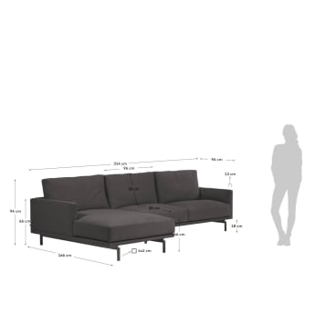 Sofá Galene 4 plazas con chaise longue izquierdo gris 314 cm - tamaños