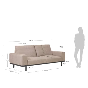 Noa 3 seater sofa in beige with dark finish legs, 230 cm - sizes