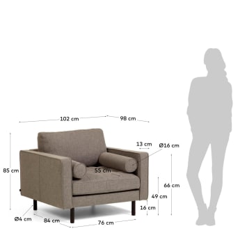 Debra armchair in grey with beech wood legs - sizes