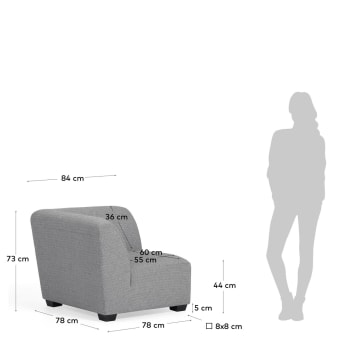 Legara sofa corner module in light grey, 62 cm - sizes