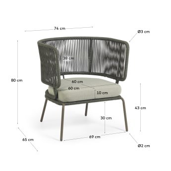 Nadin armchair in green cord with galvanised steel legs - sizes