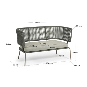 Nadin 2 seater sofa in green cord with galvanised steel legs, 135 cm - sizes