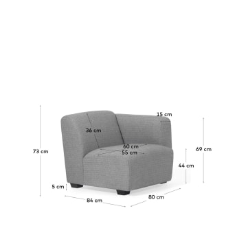 Legara sofa seat with right-hand armrest in light grey, 80cm - sizes