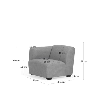 Módulo asiento con brazo izquierdo Legara gris claro 80 cm - tamaños