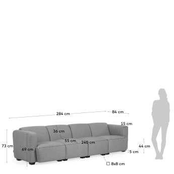 Sofá modular Legara 4 plazas gris claro 284 cm - tamaños