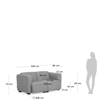 Legara 2 seater sofa in light grey, 160 cm - sizes