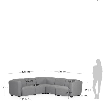 5θ καναπές Legara, ανοιχτό γκρι 226 x 226 εκ - μεγέθη