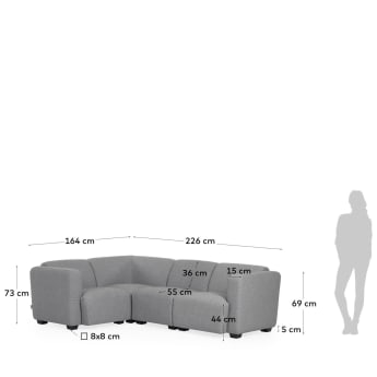 4θ καναπές Legara, ανοιχτό γκρι, 226 x 164 εκ - μεγέθη