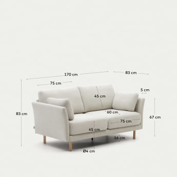2θ καναπές Gilma, chenille περλέ, πόδια σε φυσικό φινίρισμα, 170 εκ - μεγέθη