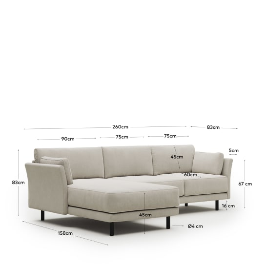 Gilma 3 seater sofa w/ left/right side chaise in grey and natural ...