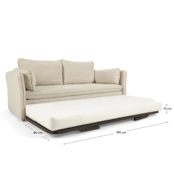 Sofá cama Tanit blanco y patas de madera maciza de haya con acabado natural 210 cm - tamaños
