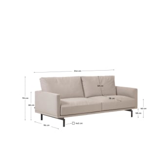 Galene 3 seater sofa in beige, 214 cm - sizes