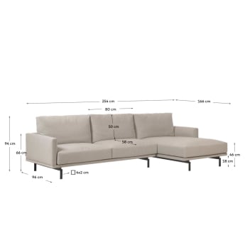 Galene 3 seater sofa with right-hand chaise longue in beige, 254 cm - sizes