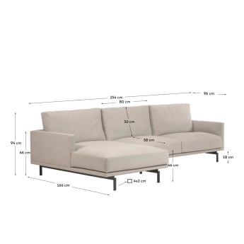 Galene 3 seater sofa with left-hand chaise longue in beige, 254 cm - sizes
