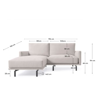 Galene 3 seater sofa with left-hand chaise longue in beige, 194 cm - sizes