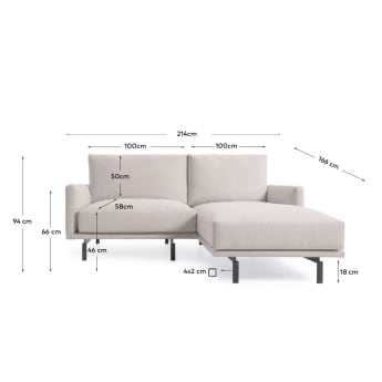 Galene 3 seater sofa with right-hand chaise longue in beige, 214 cm - sizes