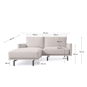 Galene 3 seater sofa with left-hand chaise longue in beige, 214 cm - sizes