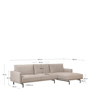 Galene 4 seater sofa with right-hand chaise longue in beige, 314 cm - sizes
