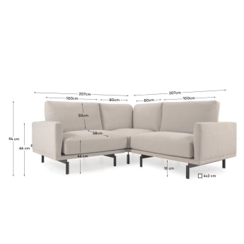 Galene 3 seater corner sofa in beige, 207 x 207 cm - sizes