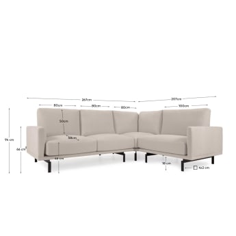 Galene 3 seater corner sofa in beige, 267 x 207 cm - sizes