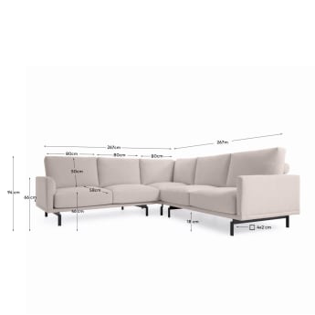Galene 4 seater corner sofa in beige, 267 x 267 cm - sizes